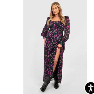 boohoo Plus Floral Corset Detail Maxi Milkmaid Dress Sz 16 NWT